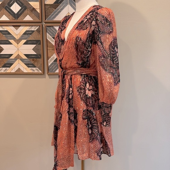 Ulla Johnson Noemi Wrap-Style Metallic Silk Mini Dress Coral 2 NWT - Picture 6 of 16